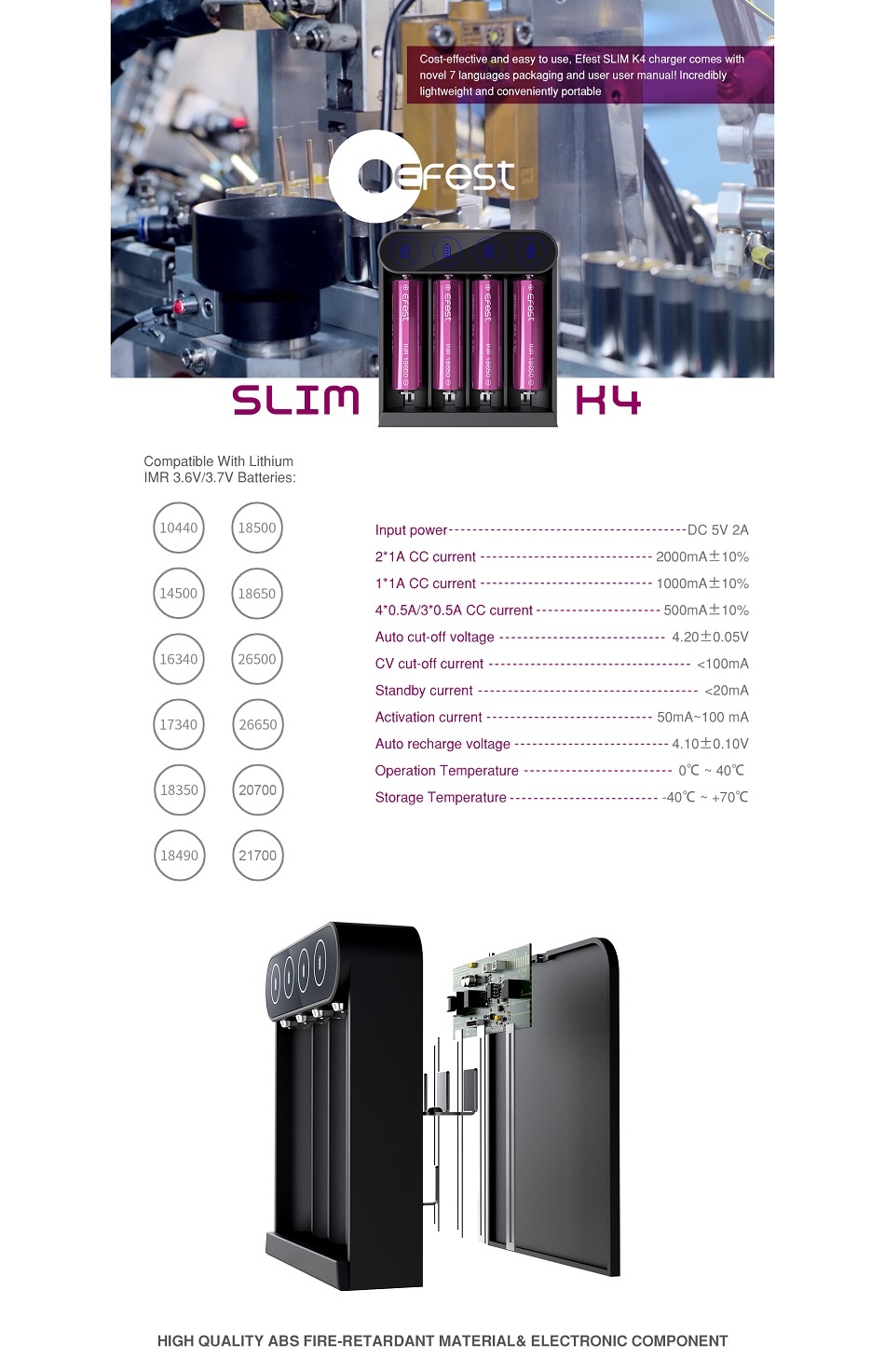 Efest - SLIM K4 USB-C oplader